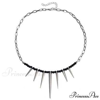 Punk Chain Black Pearl Studded Necklace WHITE
