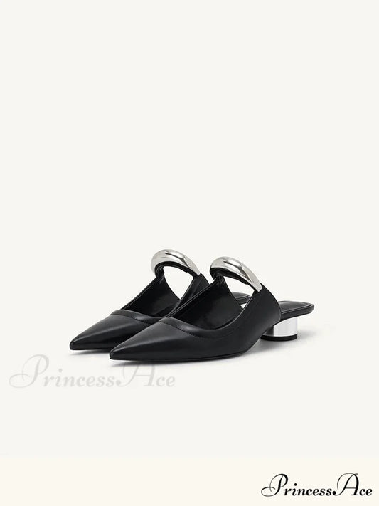 Punk Gothic Metal Buckle Low Heels Pointed Thick Heeled Platform Low Heel Pump Black / 35