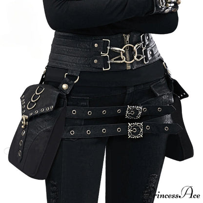 Punk Rivet Skull Retro Rock Gothic Hip Hop Rivet Leg Thigh Waist Bag Black