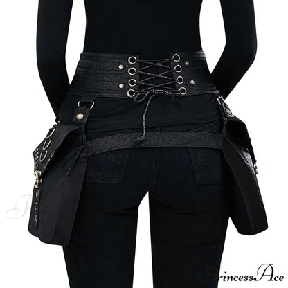 Punk Rivet Skull Retro Rock Gothic Hip Hop Rivet Leg Thigh Waist Bag Black