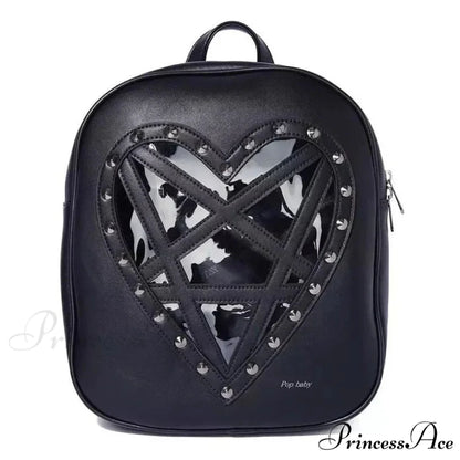 Punk Rock Black PU Leather Hollow Out Pentacle Heart Gothic Cosplay Bag Black / 33cm 28cm 7cm