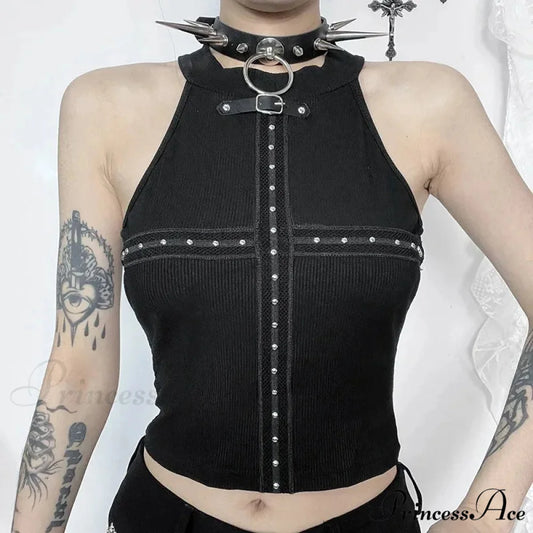 Punk Streetwear Backless Off Shoulder Crop Top Black / S