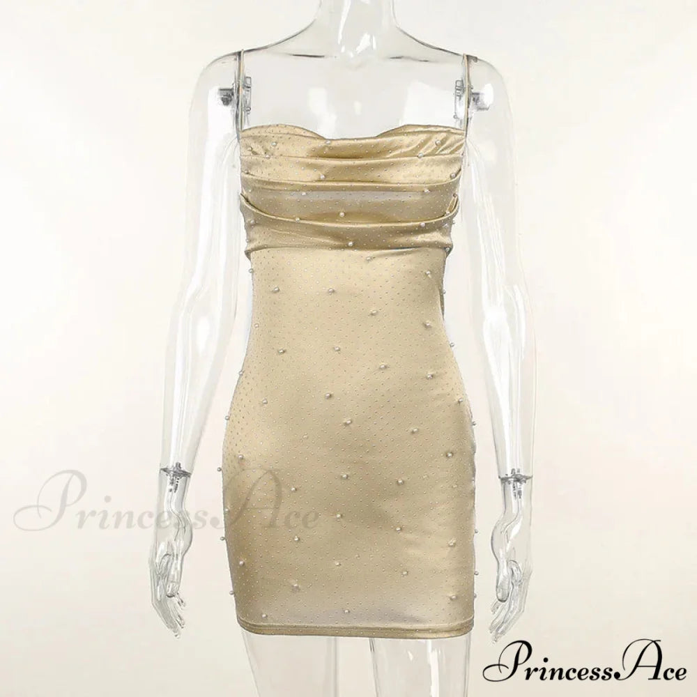 Pure color cultivate one’s morality backless Sleeveless Bodycon Dress Khaki / S