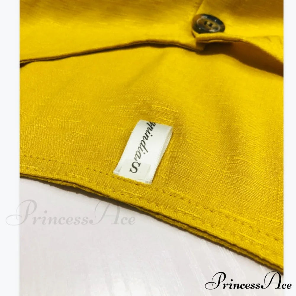 Pure Color Single Row Buttons V-Neck Dress Gold / S