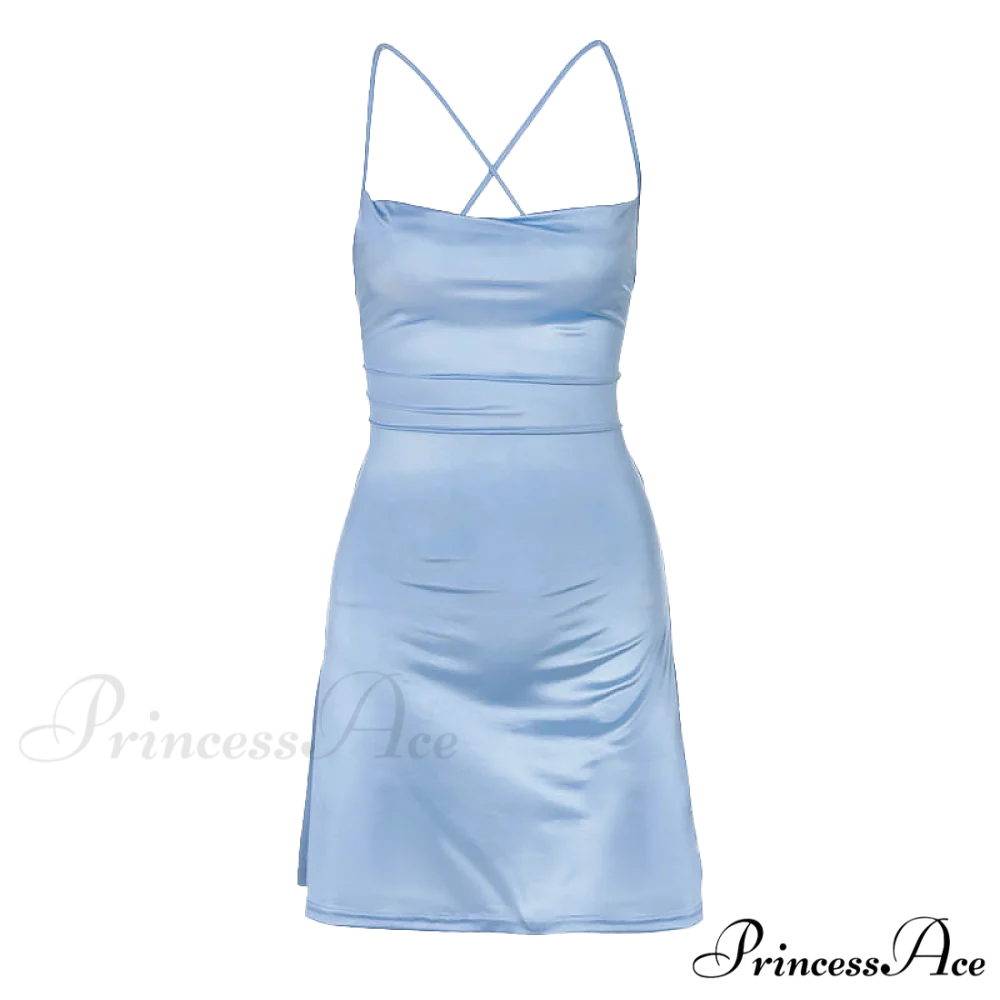 Pure Color Streetwear Party Ladies Ribbon Mini Dress with Lace Up Straps