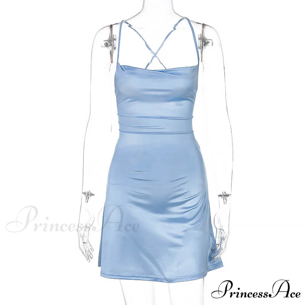 Pure Color Streetwear Party Ladies Ribbon Mini Dress with Lace Up Straps