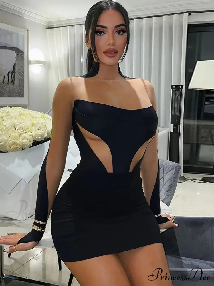 Purple Asymmetrical Cut-Out Mini Dress L / Black