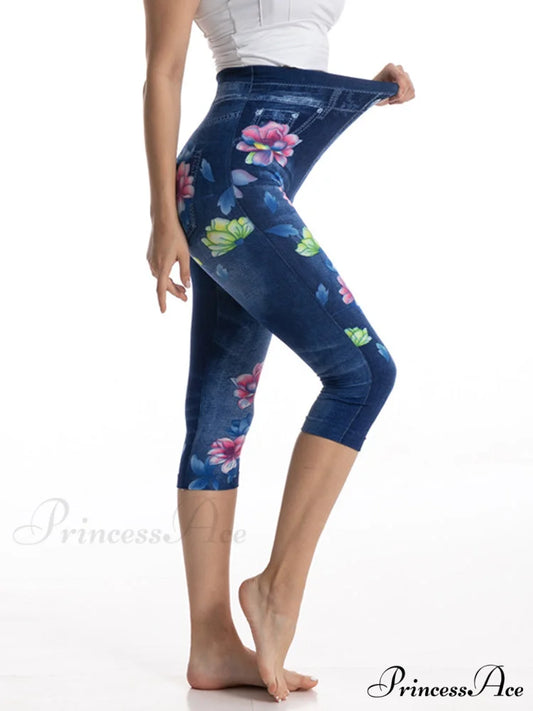 Push Up Flower Printed Capri Pants