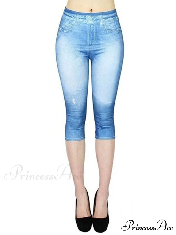 Push Up Flower Printed Capri Pants Blue 1 / XS