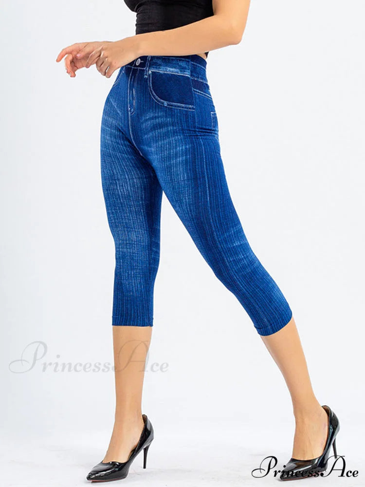 Push Up Flower Printed Capri Pants Blue 2 / XS