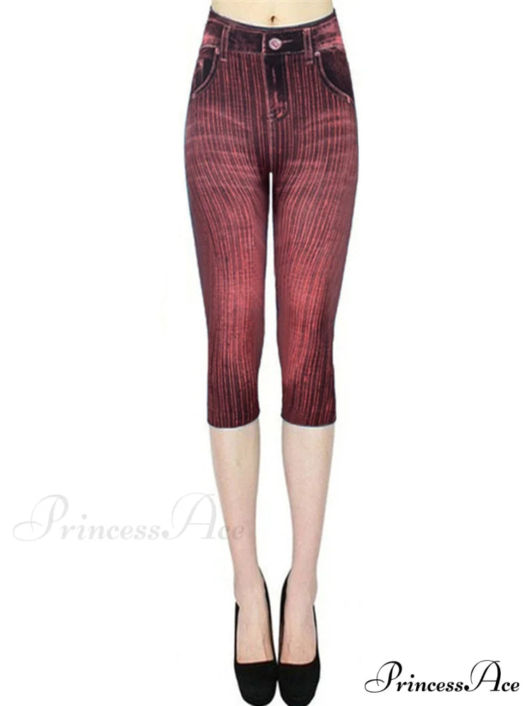 Push Up Flower Printed Capri Pants Red 1 / XS