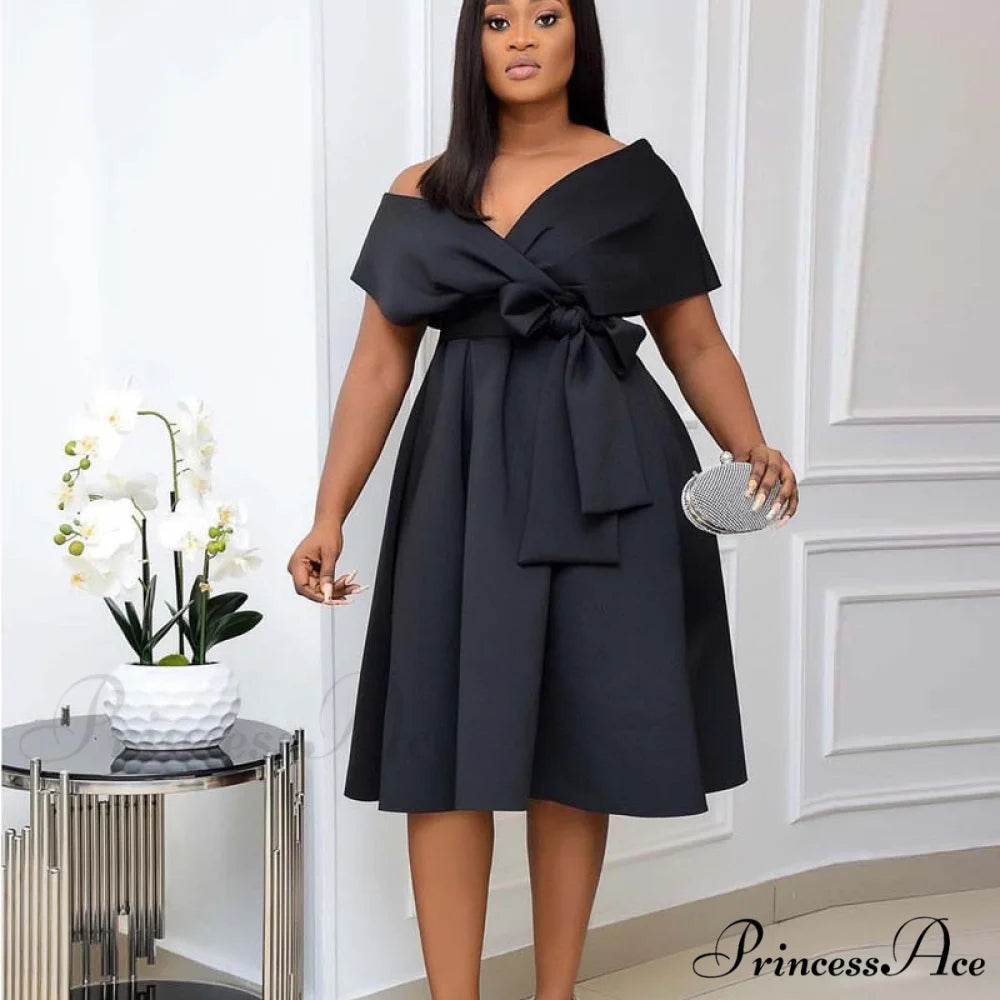 Quality Elegant Wedding Women - for Size Bow Plus Gown Party S-XXXL High Detail BLACK / S