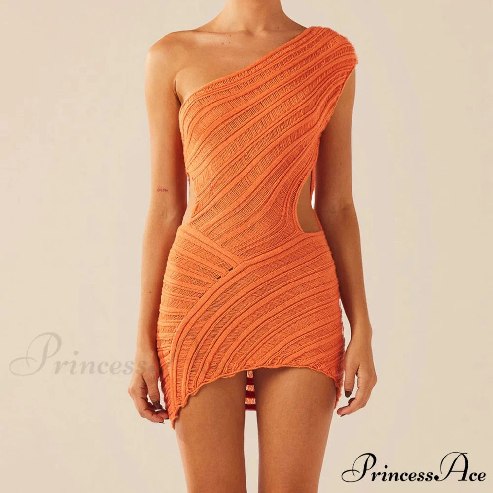 Quilted Extended Sleeve Short Dress Orange / S minidress-250223