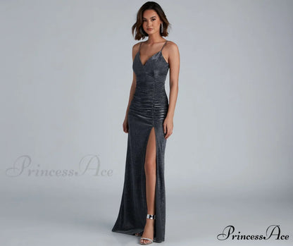 Quinn Formal High Charming Slit Glitter Dress