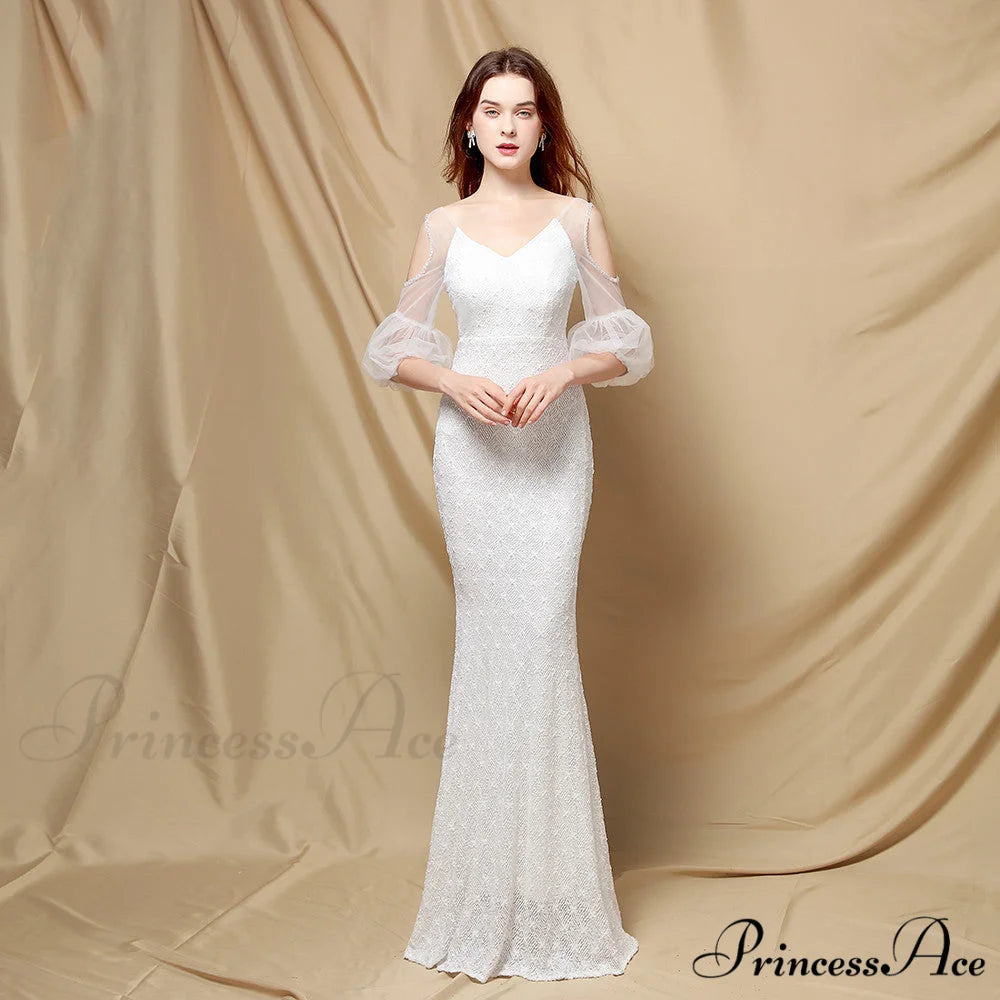 Quinn Sequin Scroll Charming Puff Sleeve Dress WHITE / S