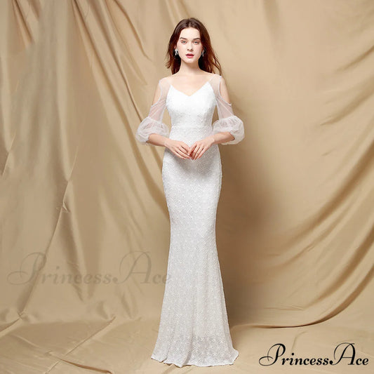 Quinn Sequin Scroll Charming Puff Sleeve Dress WHITE / S