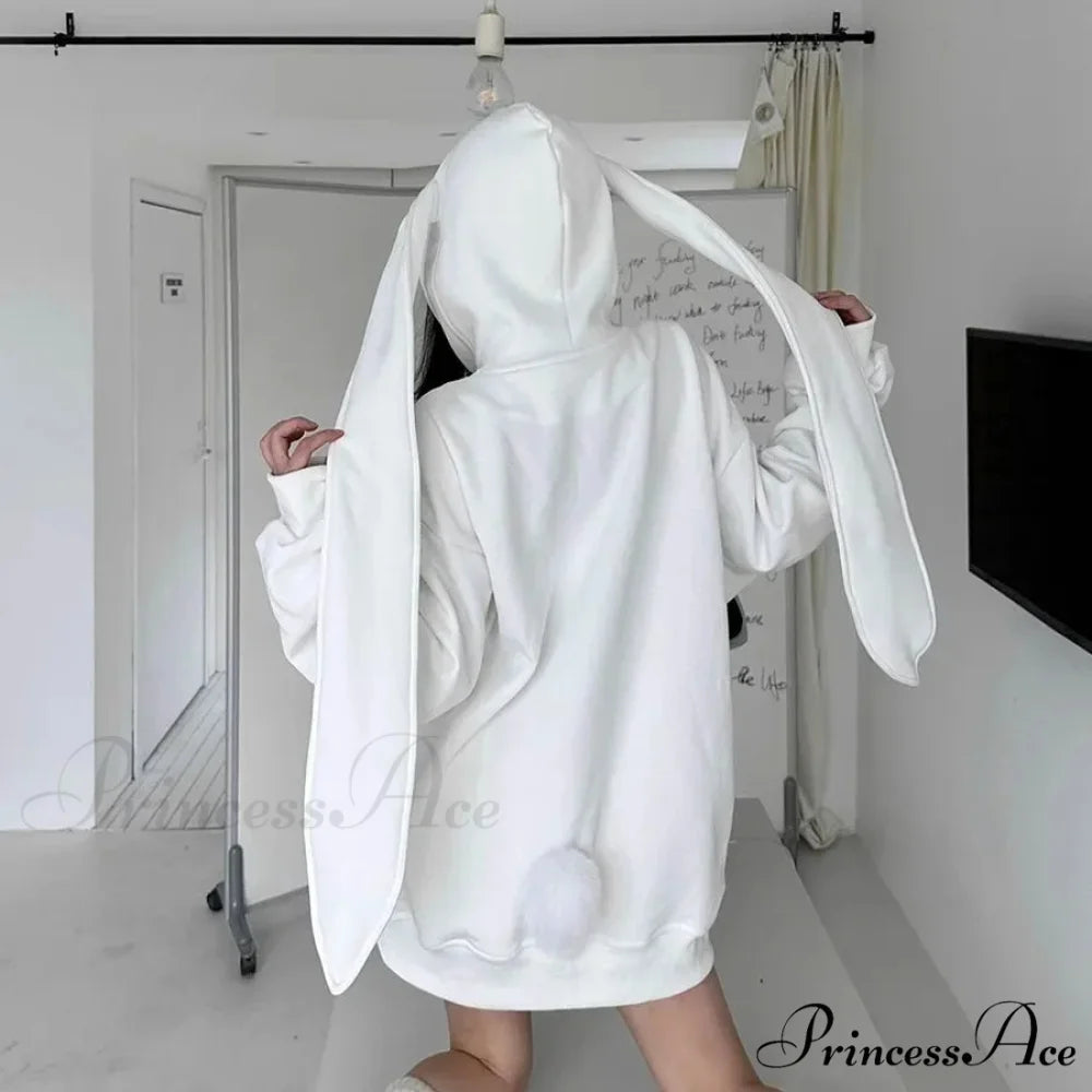 Rabbit Female Ears Hoodie white long / S hoodies-241228