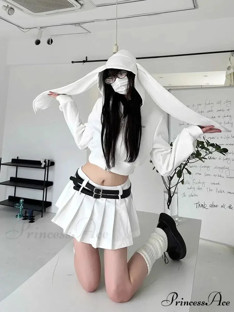 Rabbit Female Ears Hoodie white short / S hoodies-241228