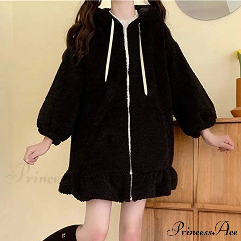 Rabbit Sweet Girls Lolita Ears Coat Hooded Harajuku Zip-up Warm Lantern Women Cute Arm Hoodies Sweatshirts Baggy Outfits