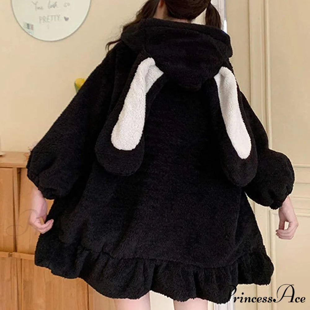 Rabbit Sweet Girls Lolita Ears Coat Hooded Harajuku Zip-up Warm Lantern Women Cute Arm Hoodies Sweatshirts Baggy Outfits