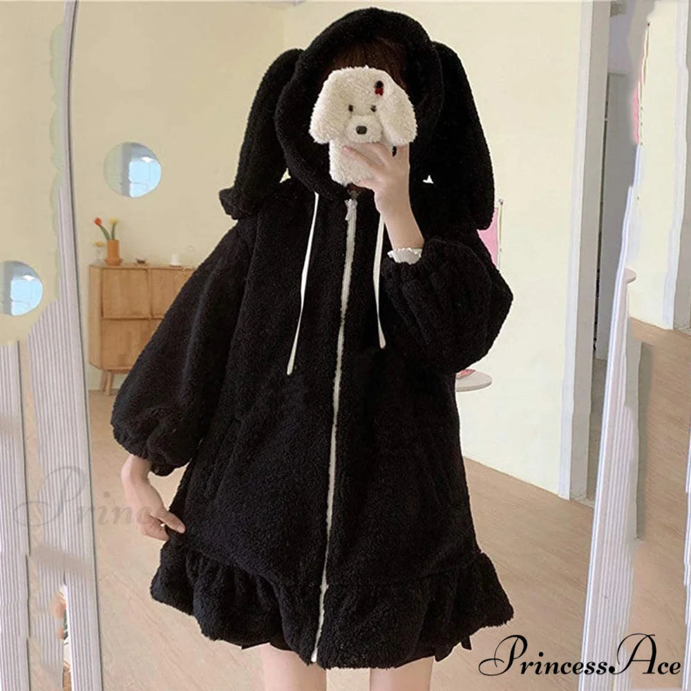 Rabbit Sweet Girls Lolita Ears Coat Hooded Harajuku Zip-up Warm Lantern Women Cute Arm Hoodies Sweatshirts Baggy Outfits