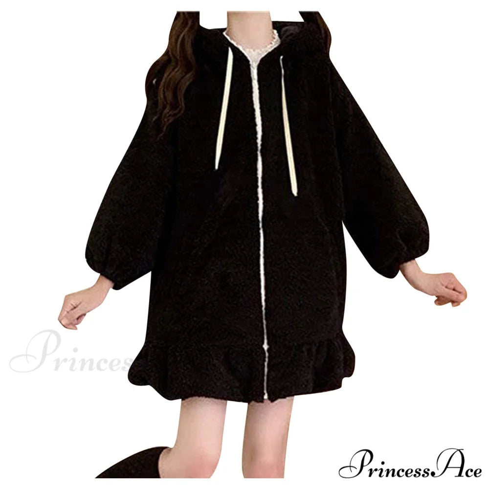 Rabbit Sweet Girls Lolita Ears Coat Hooded Harajuku Zip-up Warm Lantern Women Cute Arm Hoodies Sweatshirts Baggy
