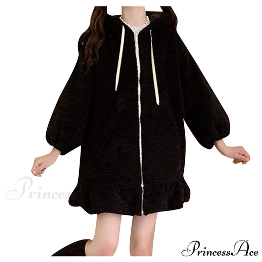 Rabbit Sweet Girls Lolita Ears Coat Hooded Harajuku Zip-up Warm Lantern Women Cute Arm Hoodies Sweatshirts Baggy