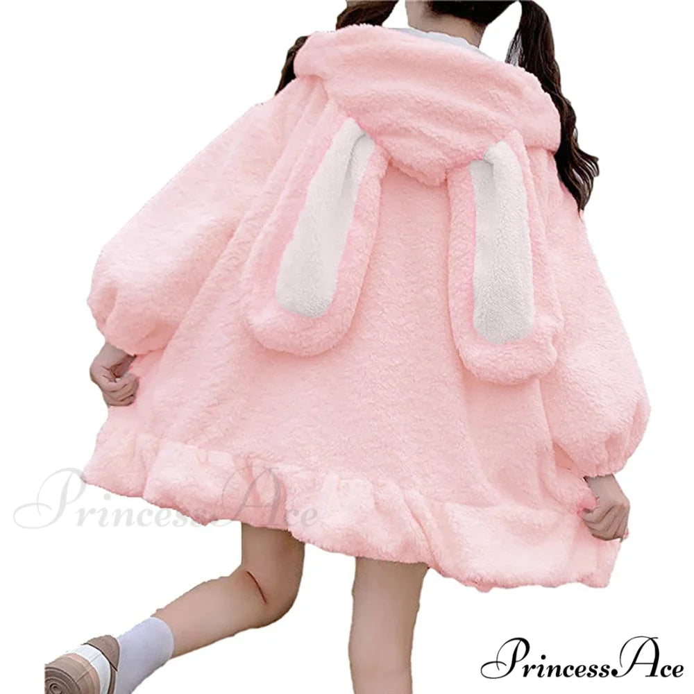 Rabbit Sweet Girls Lolita Ears Coat Hooded Harajuku Zip-up Warm Lantern Women Cute Arm Hoodies Sweatshirts Baggy