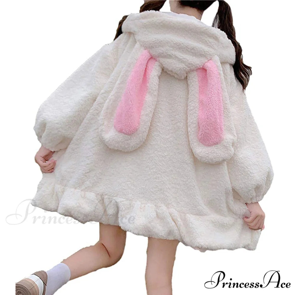 Rabbit Sweet Girls Lolita Ears Coat Hooded Harajuku Zip-up Warm Lantern Women Cute Arm Hoodies Sweatshirts Baggy