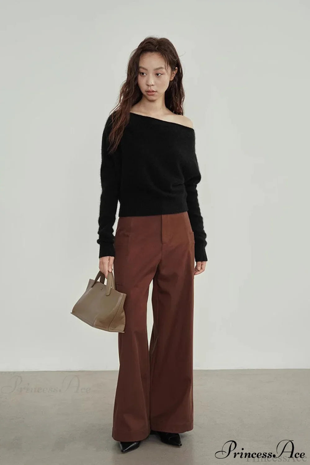 Raccoon Fur Off-Shoulder Cropped Slouchy Knit Top