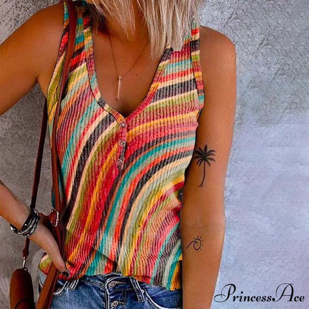 Rainbow Tank Striped Top Multicolor / S