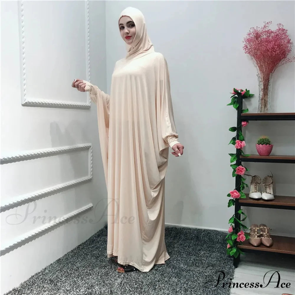 Ramadan Muslim Prayer Hijab Garment Fashion Hooded Abaya Full Cover Long Sleeve Islam Dubai Modest Robe Dress Beige