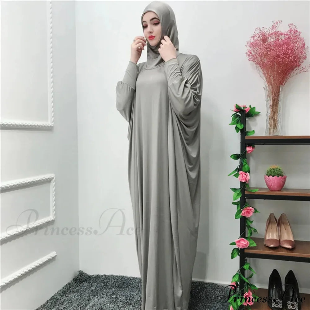 Ramadan Muslim Prayer Hijab Garment Fashion Hooded Abaya Full Cover Long Sleeve Islam Dubai Modest Robe Dress Grey