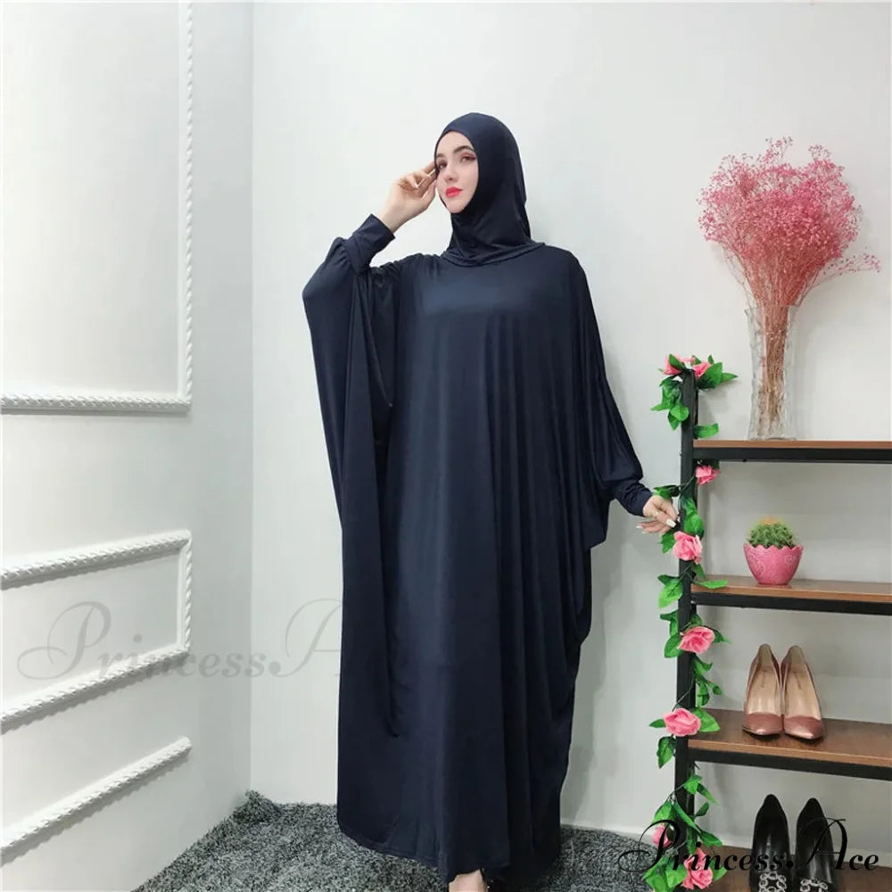 Ramadan Muslim Prayer Hijab Garment Fashion Hooded Abaya Full Cover Long Sleeve Islam Dubai Modest Robe Dress Navy