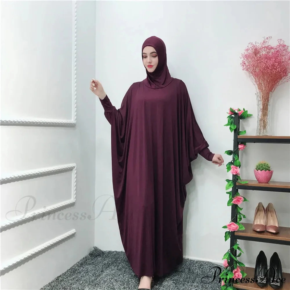 Ramadan Muslim Prayer Hijab Garment Fashion Hooded Abaya Full Cover Long Sleeve Islam Dubai Modest Robe Dress Purple