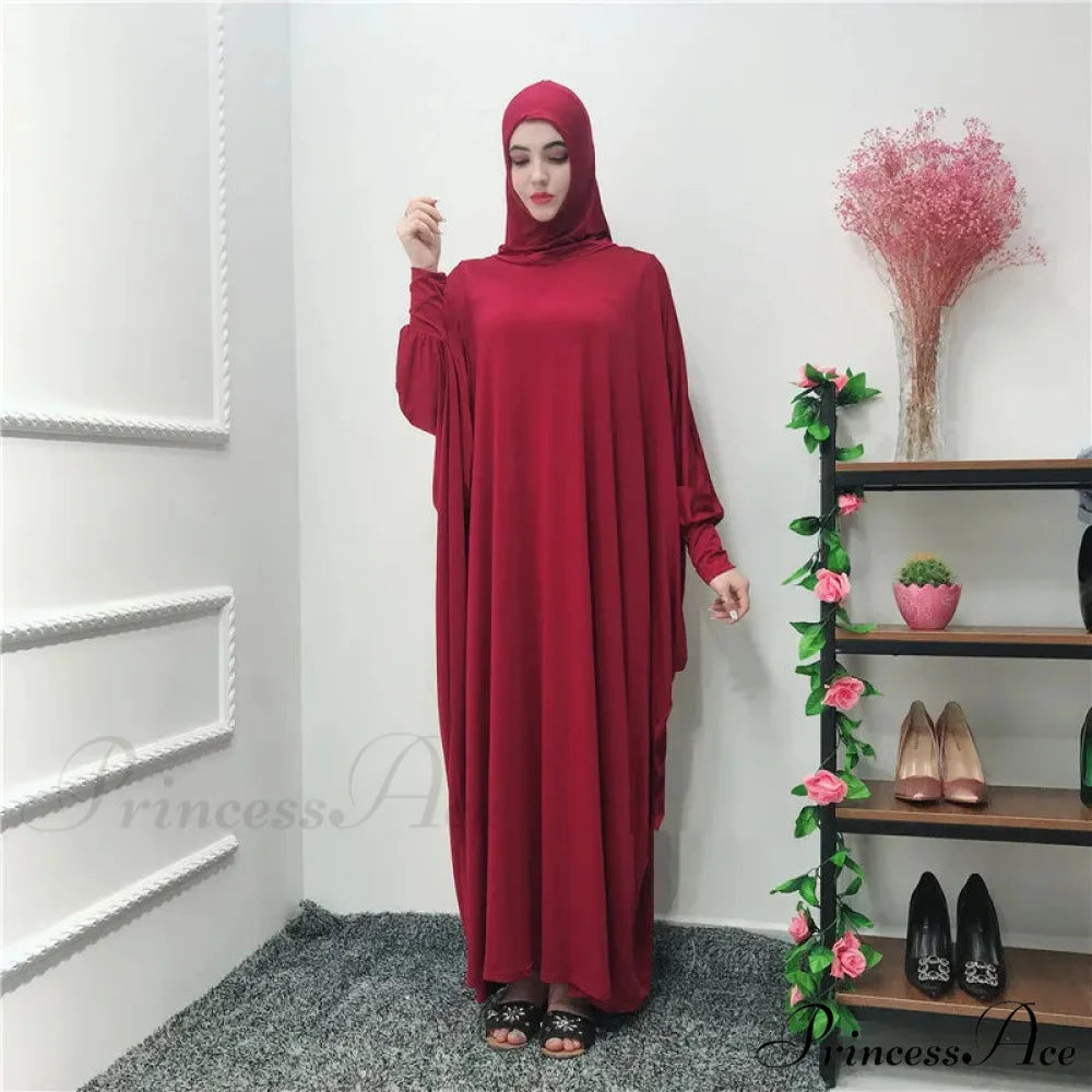 Ramadan Muslim Prayer Hijab Garment Fashion Hooded Abaya Full Cover Long Sleeve Islam Dubai Modest Robe Dress RED / One