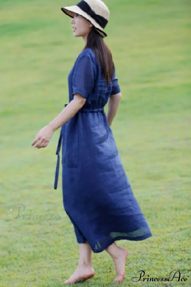 Ramie Dress in Blue Blue / L