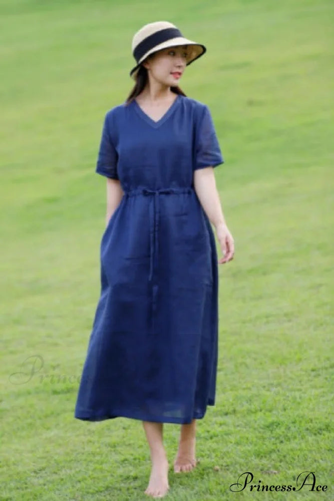 Ramie Dress in Blue Blue / M