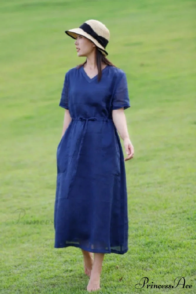 Ramie Dress in Blue Blue / XL