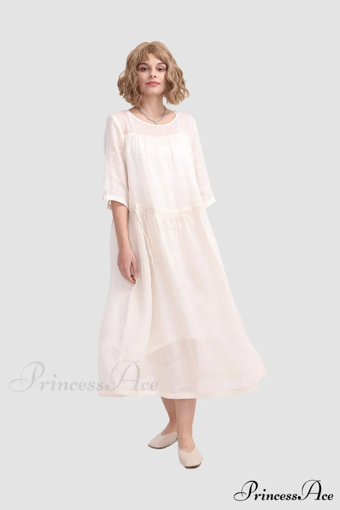 Ramona Dress in Ramie fabric Off-white / M