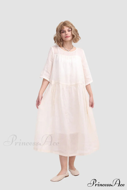 Ramona Dress in Ramie fabric Off-white / S