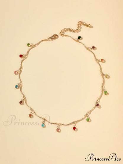 Random Color Rhinestone Charm Necklace
