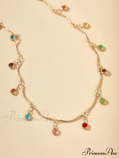 Random Color Rhinestone Charm Necklace