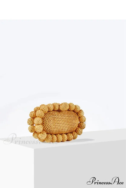 Rattan Cane Clutch Warm Seashore Wristlet Khaki wristlet-250126