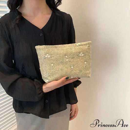 Rattan Portable Straw Grasp Wristlet wristlet-250126