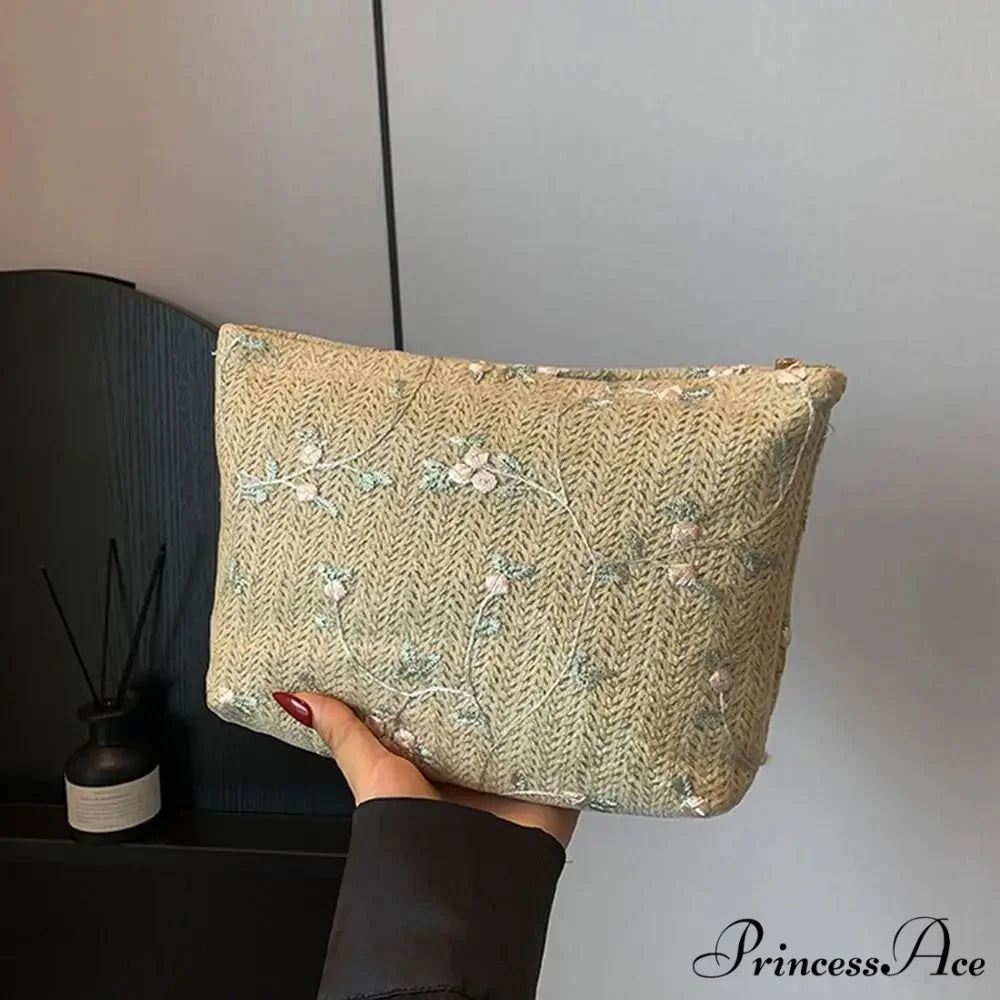 Rattan Portable Straw Grasp Wristlet khaki wristlet-250126