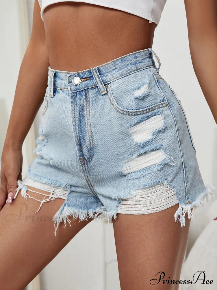 Raw Hem Distressed Denim Shorts Light Wash / XXS