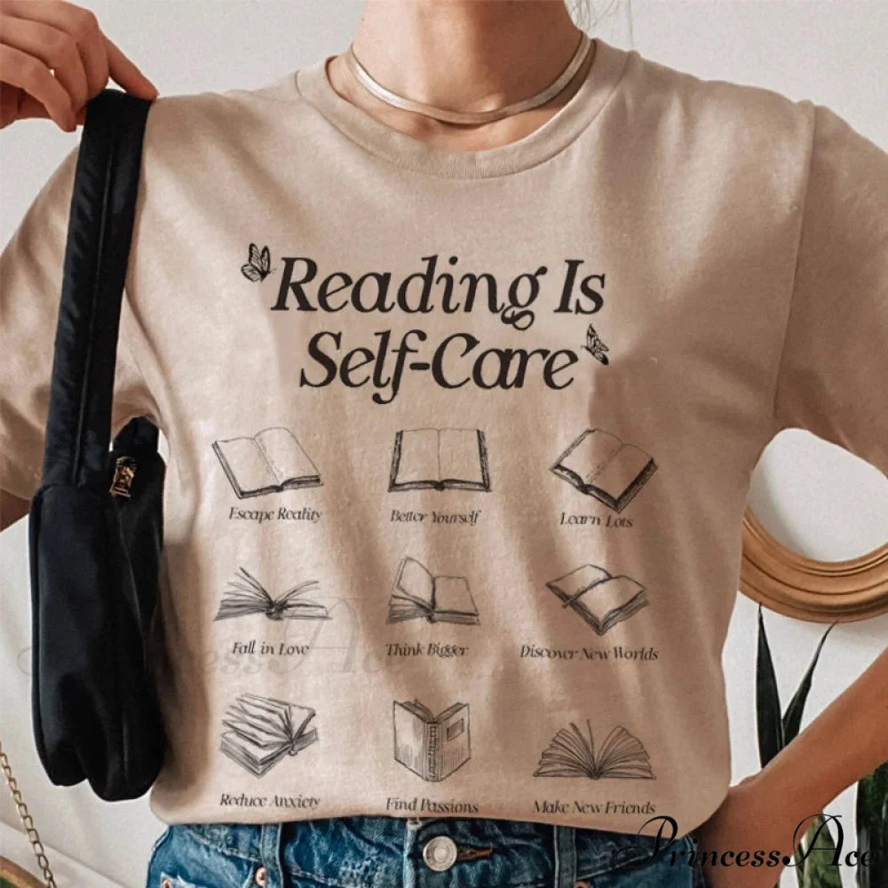 Reading Is Self-Care Booklover T-shirt Khaki / S t-shirt-250223