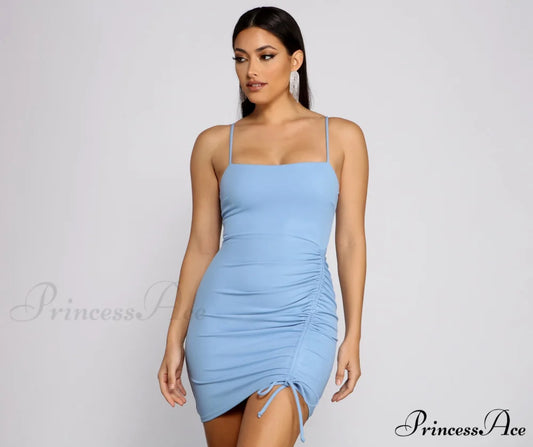 Ready To Stylish Ruche Mini Dress CHAMBRAY / XS