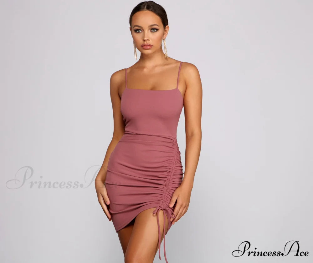 Ready To Stylish Ruche Mini Dress MAUVE / XS